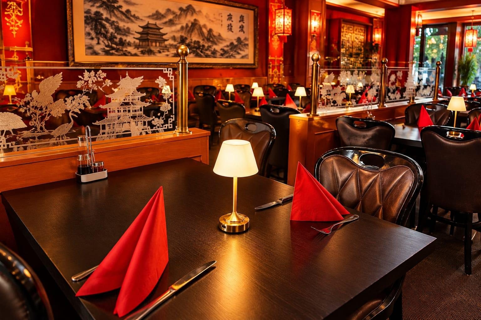 Gedeckte Tische und chinesische Wandgestaltung im Kaiser Palast Wiesbaden