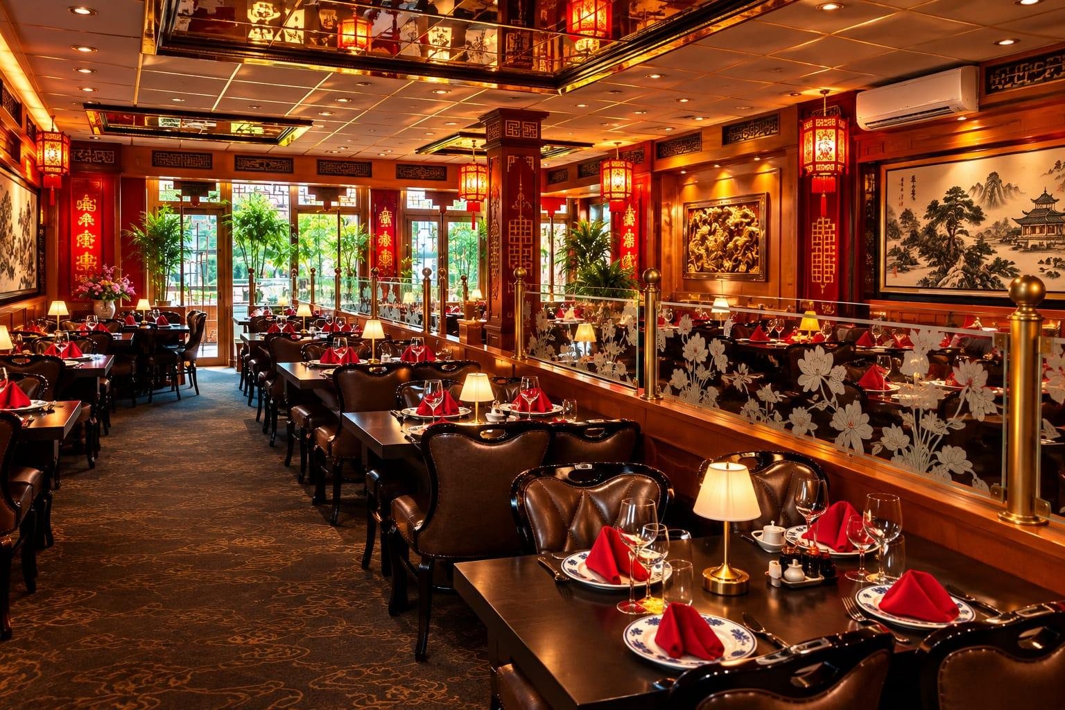 Großzügiger Gastraum des China Restaurant Kaiser Palast in Wiesbaden